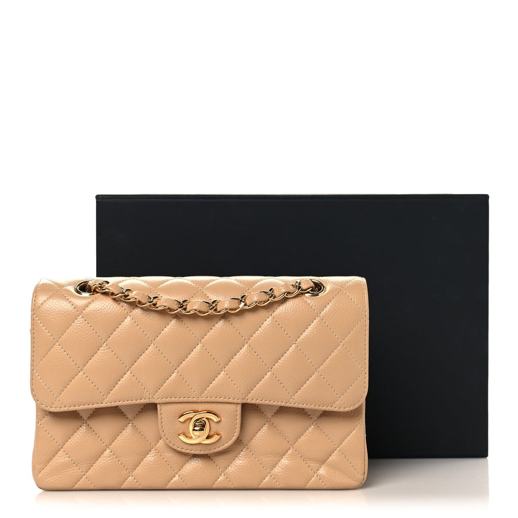 Caviar Quilted Small Double Flap Beige At My store