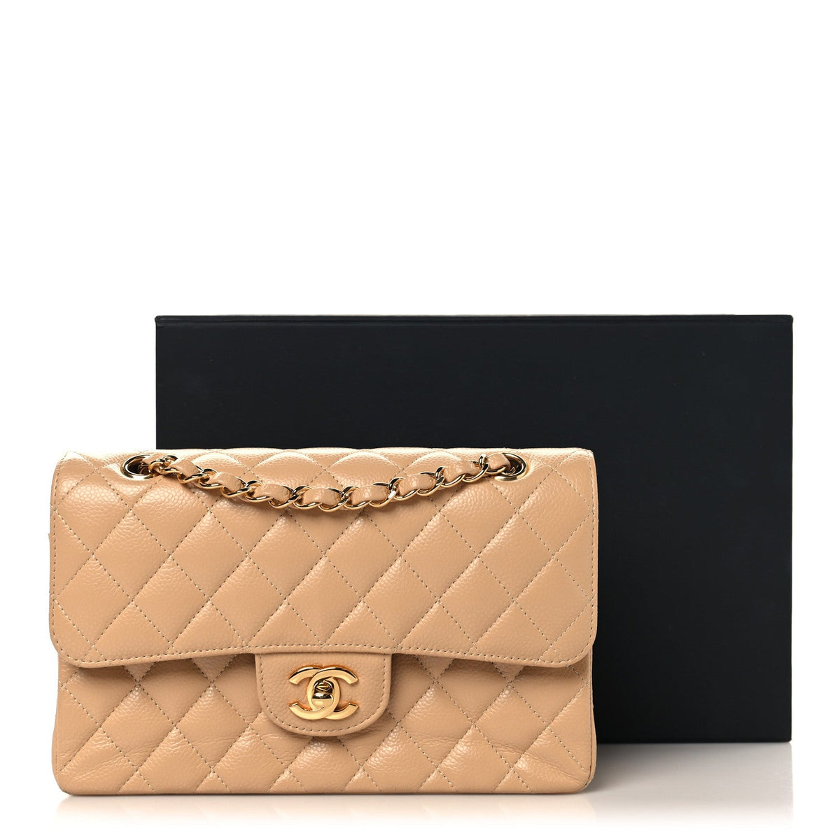 Caviar Quilted Small Double Flap Beige At My store
