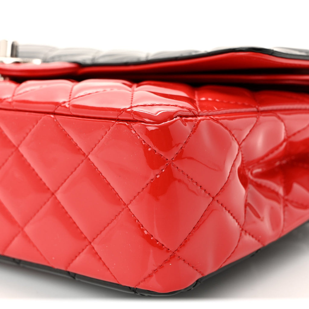 Patent Calfskin Quilted Bi-Color Medium Double Flap Black Red At My store