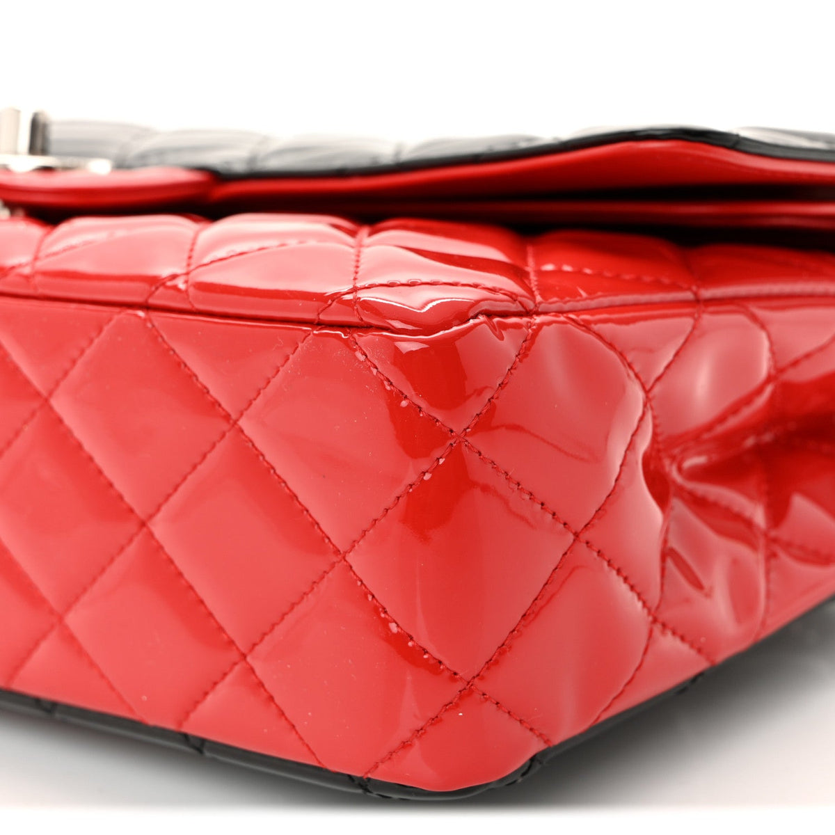 Patent Calfskin Quilted Bi-Color Medium Double Flap Black Red At My store