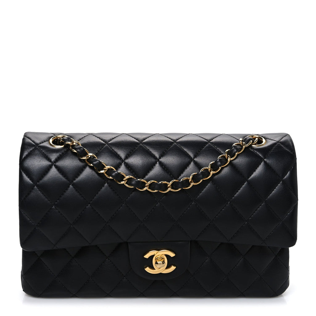 Lambskin Quilted Medium Double Flap Black At My store