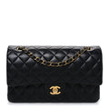 Lambskin Quilted Medium Double Flap Black At My store