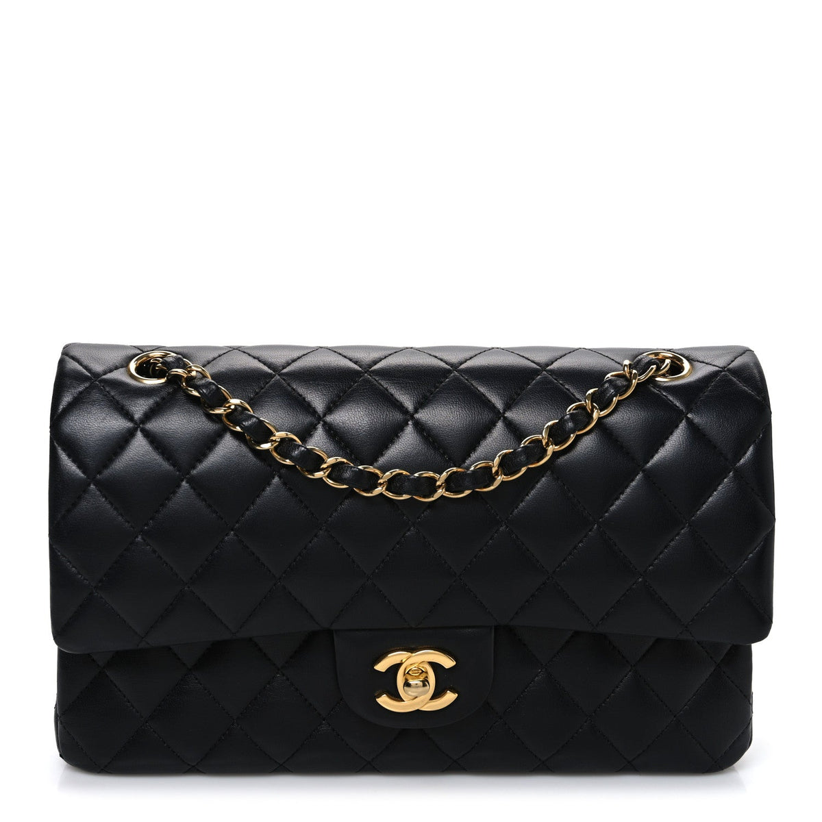 Lambskin Quilted Medium Double Flap Black At My store