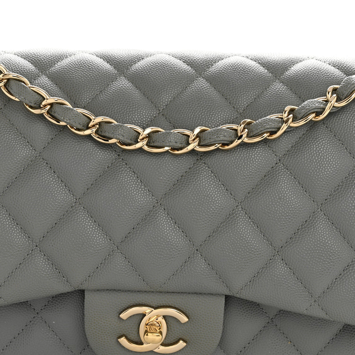 Caviar Quilted Jumbo Double Flap Grey At My store