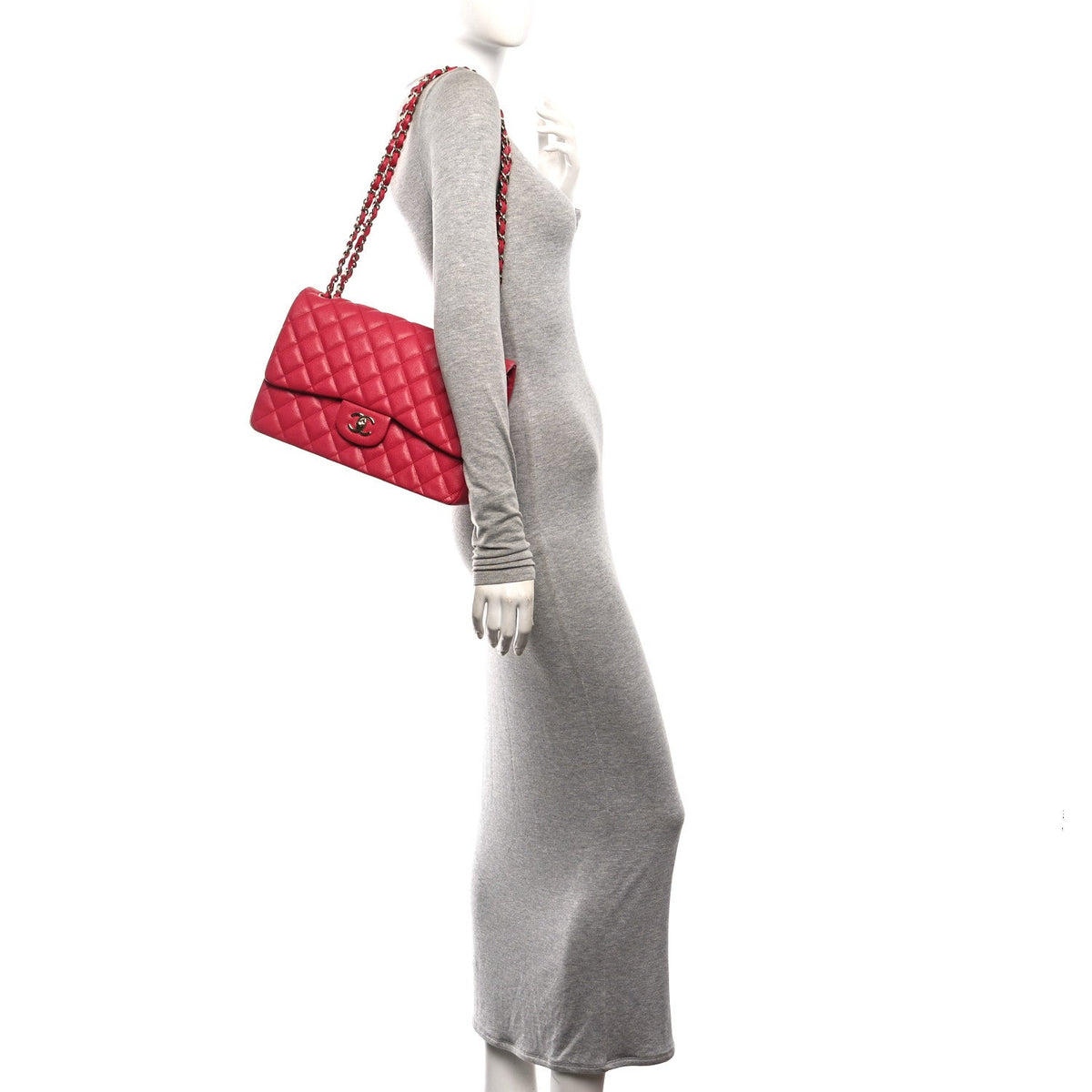 Caviar Quilted Jumbo Double Flap Dark Pink At My store