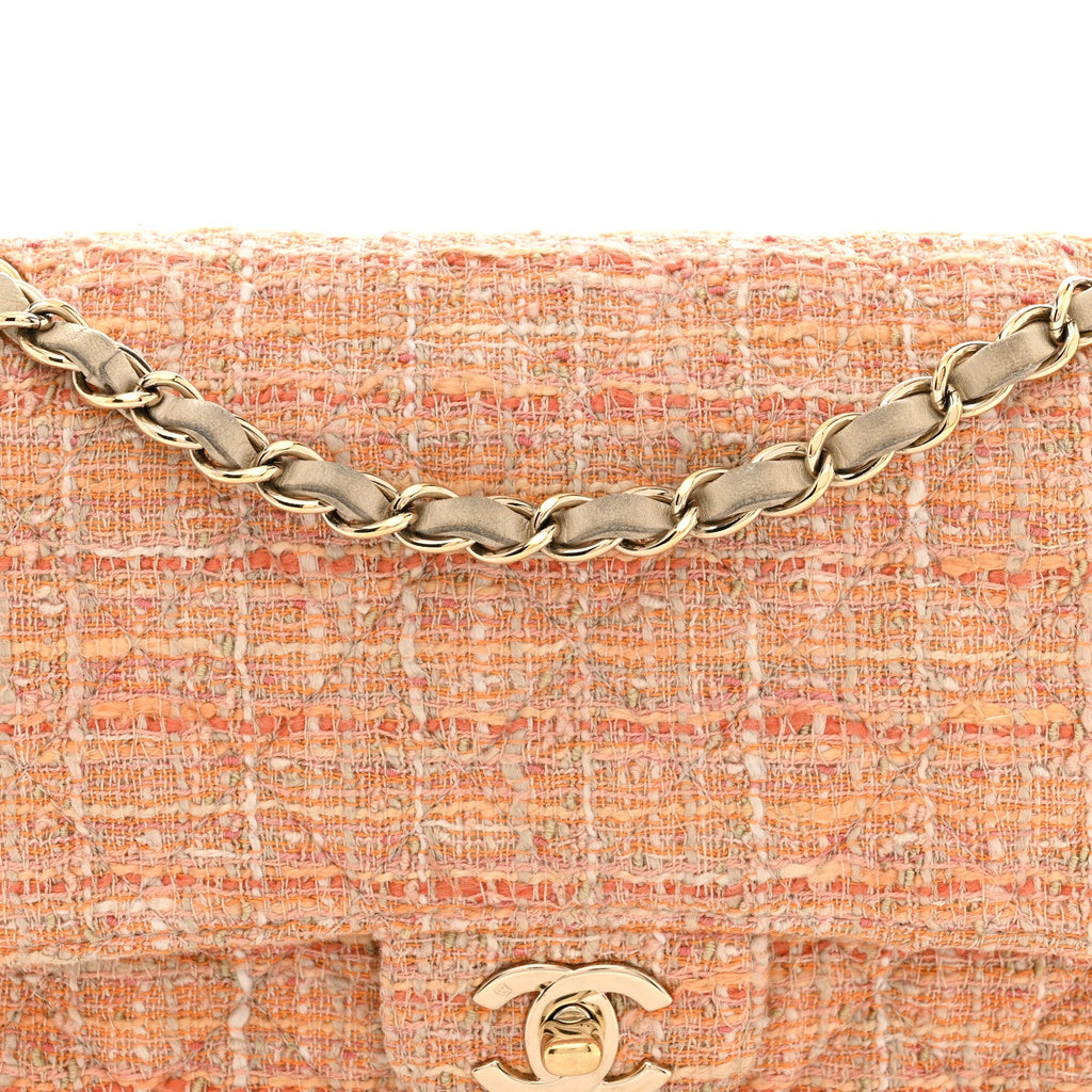 Tweed Quilted Medium Double Flap Orange Beige Multicolor At My store