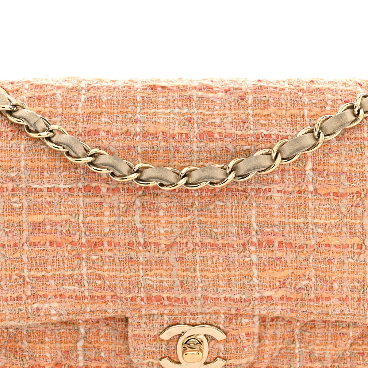 Tweed Quilted Medium Double Flap Orange Beige Multicolor At My store