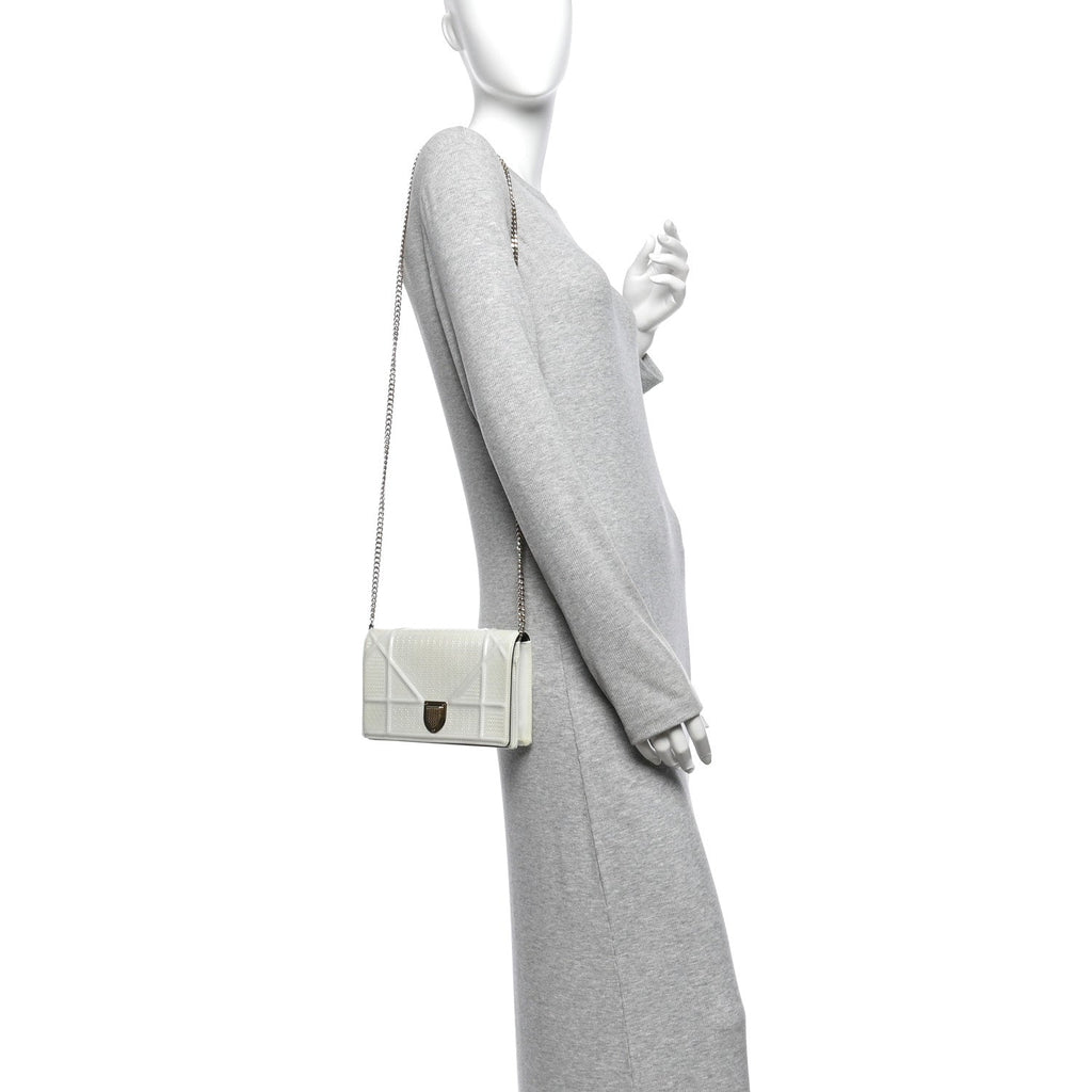 Patent Micro-Cannage Diorama Wallet on Chain Pouch Metallic White AT My store