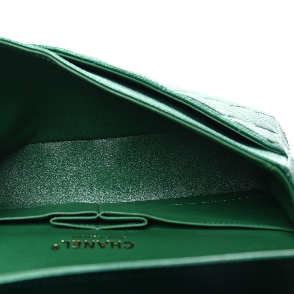 Metallic Caviar Quilted Medium Double Flap Green At My store