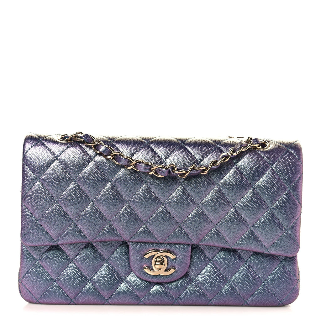 Iridescent Caviar Quilted Medium Double Flap Purple At My store