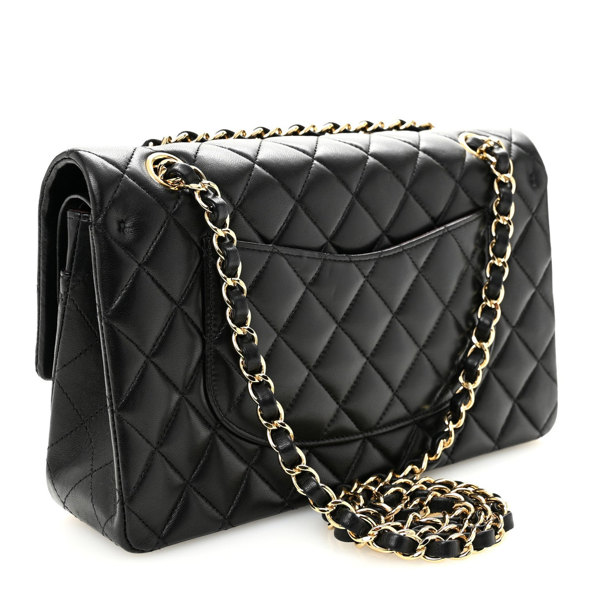 Lambskin Quilted Medium Double Flap Black At My store
