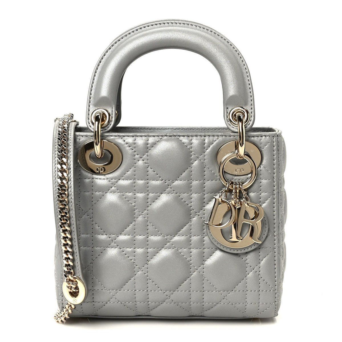 Metallic Lambskin Cannage Mini Lady Dior Grey AT My store