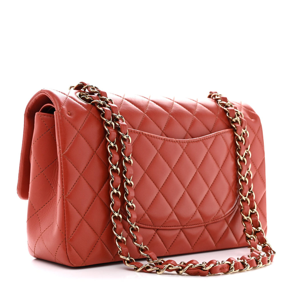 Lambskin Quilted Medium Double Flap Brown At My store