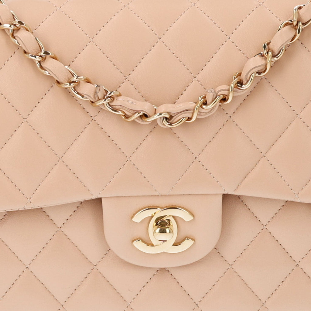Lambskin Quilted Medium Double Flap Beige At My store