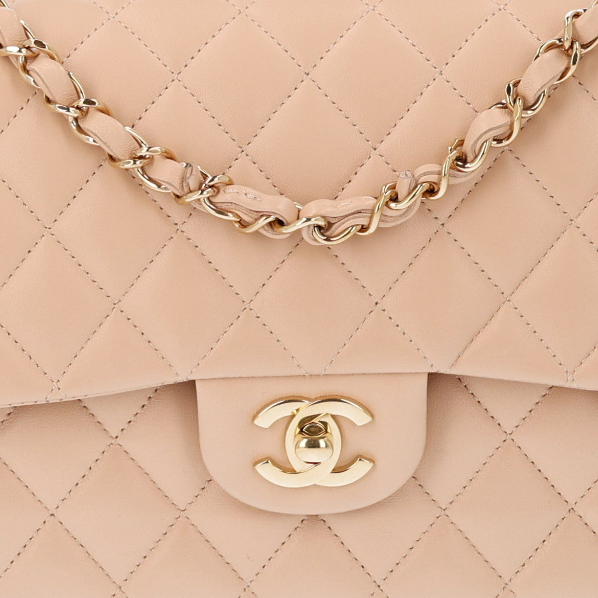 Lambskin Quilted Medium Double Flap Beige At My store