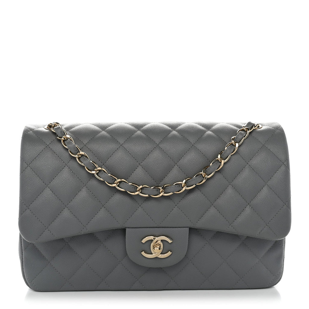 Caviar Quilted Jumbo Double Flap Grey At My store