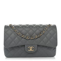 Caviar Quilted Jumbo Double Flap Grey At My store