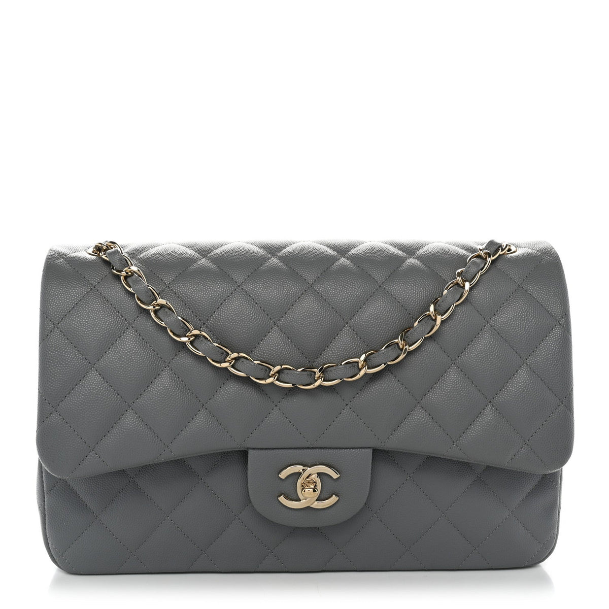 Caviar Quilted Jumbo Double Flap Grey At My store