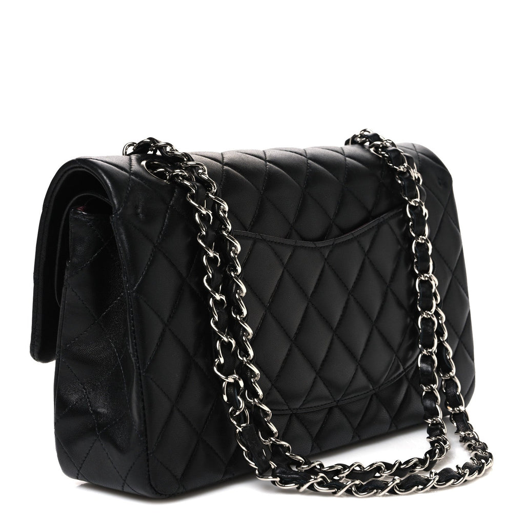 Lambskin Quilted Medium Double Flap Black At My store