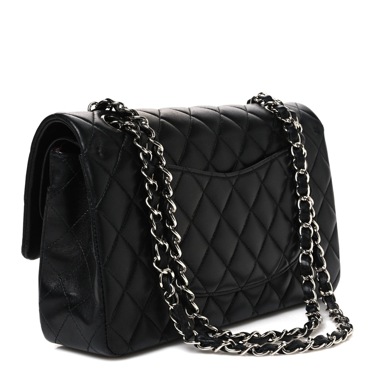 Lambskin Quilted Medium Double Flap Black At My store