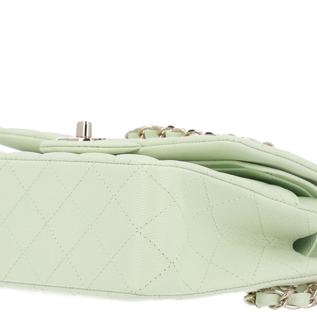 Caviar Quilted Small Double Flap Light Green At My store