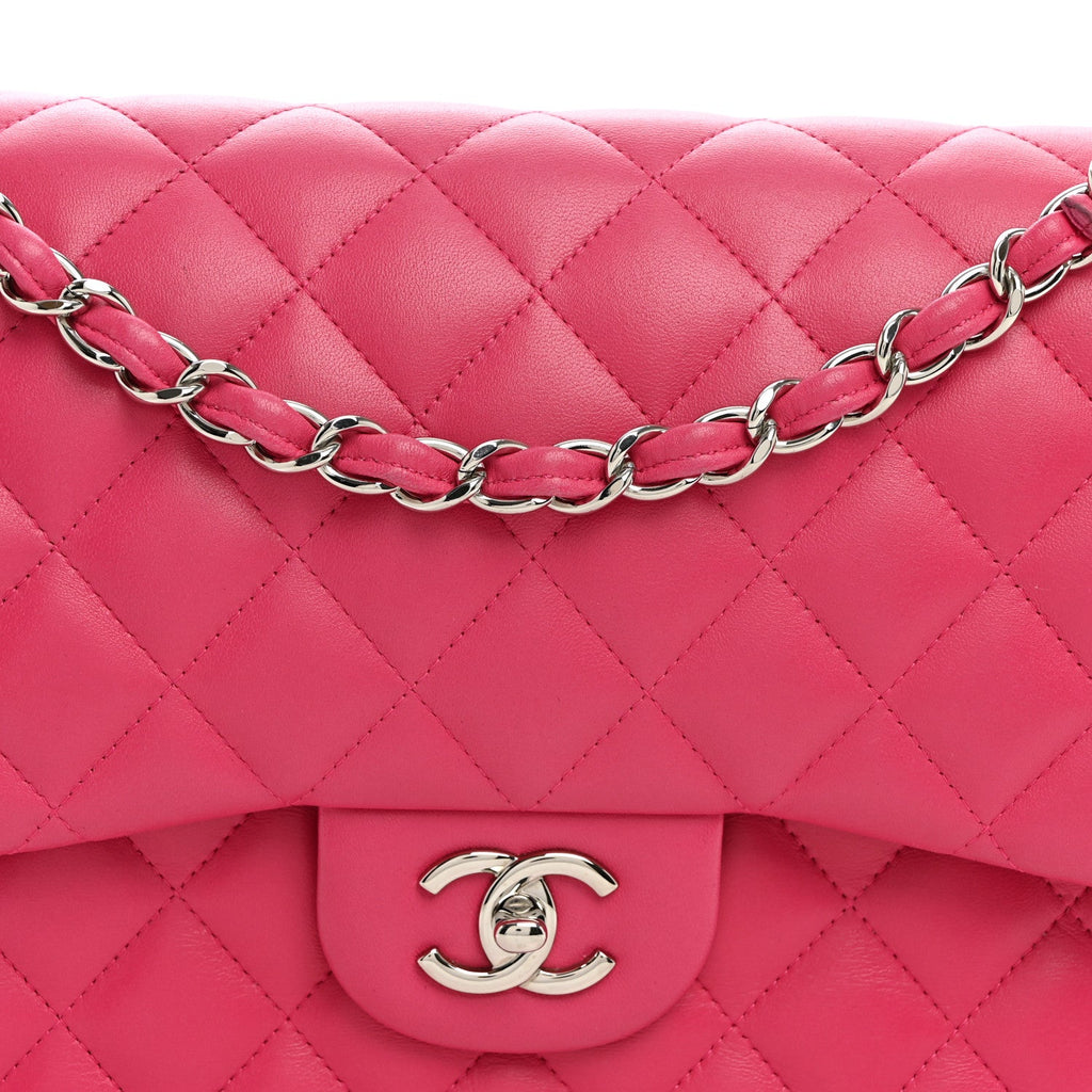 Lambskin Quilted Jumbo Double Flap Dark Pink At My store