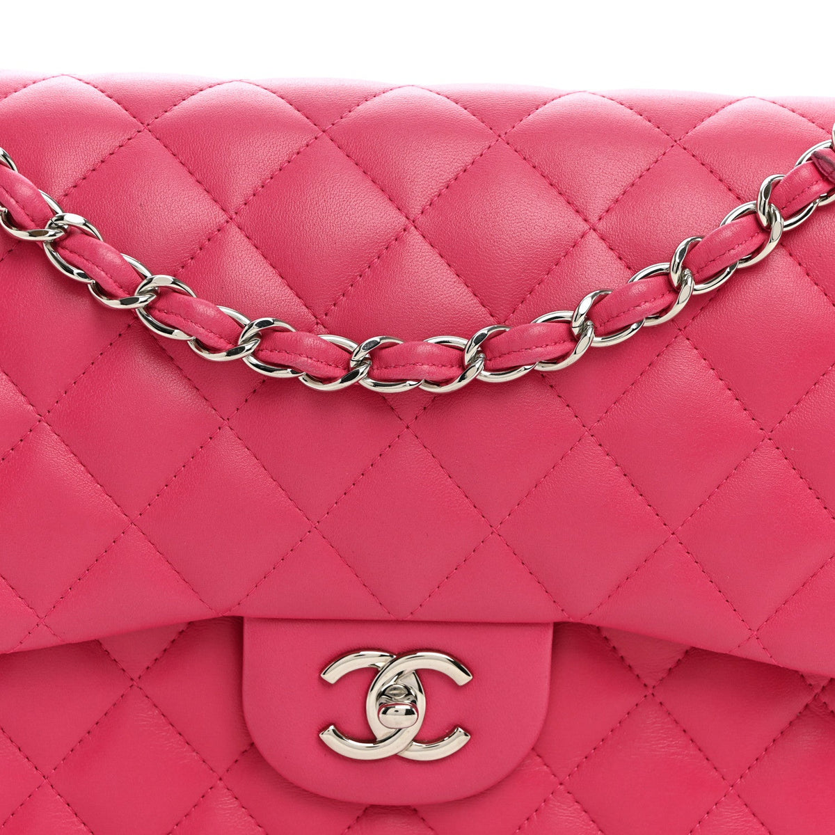 Lambskin Quilted Jumbo Double Flap Dark Pink At My store