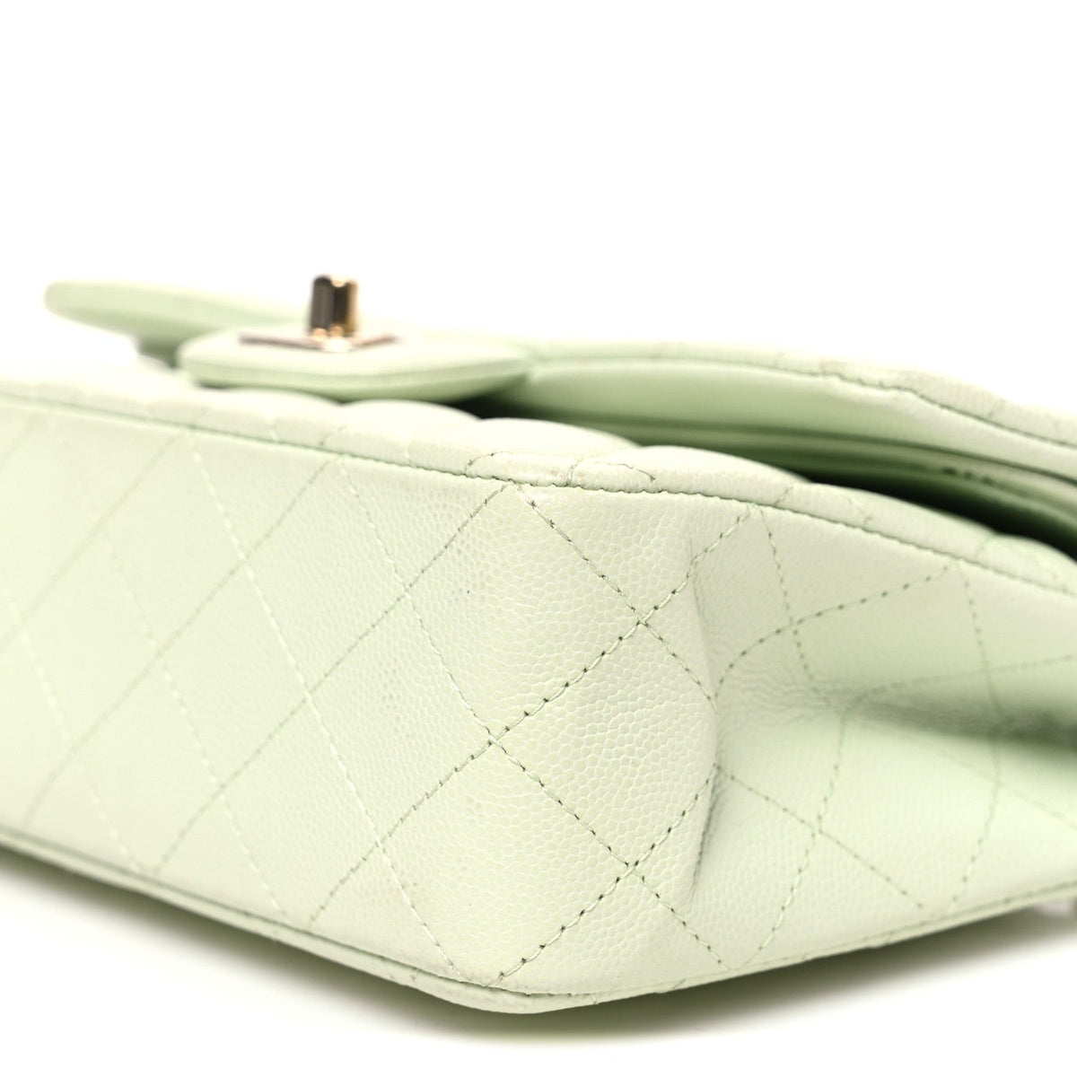Caviar Quilted Small Double Flap Light Green At My store
