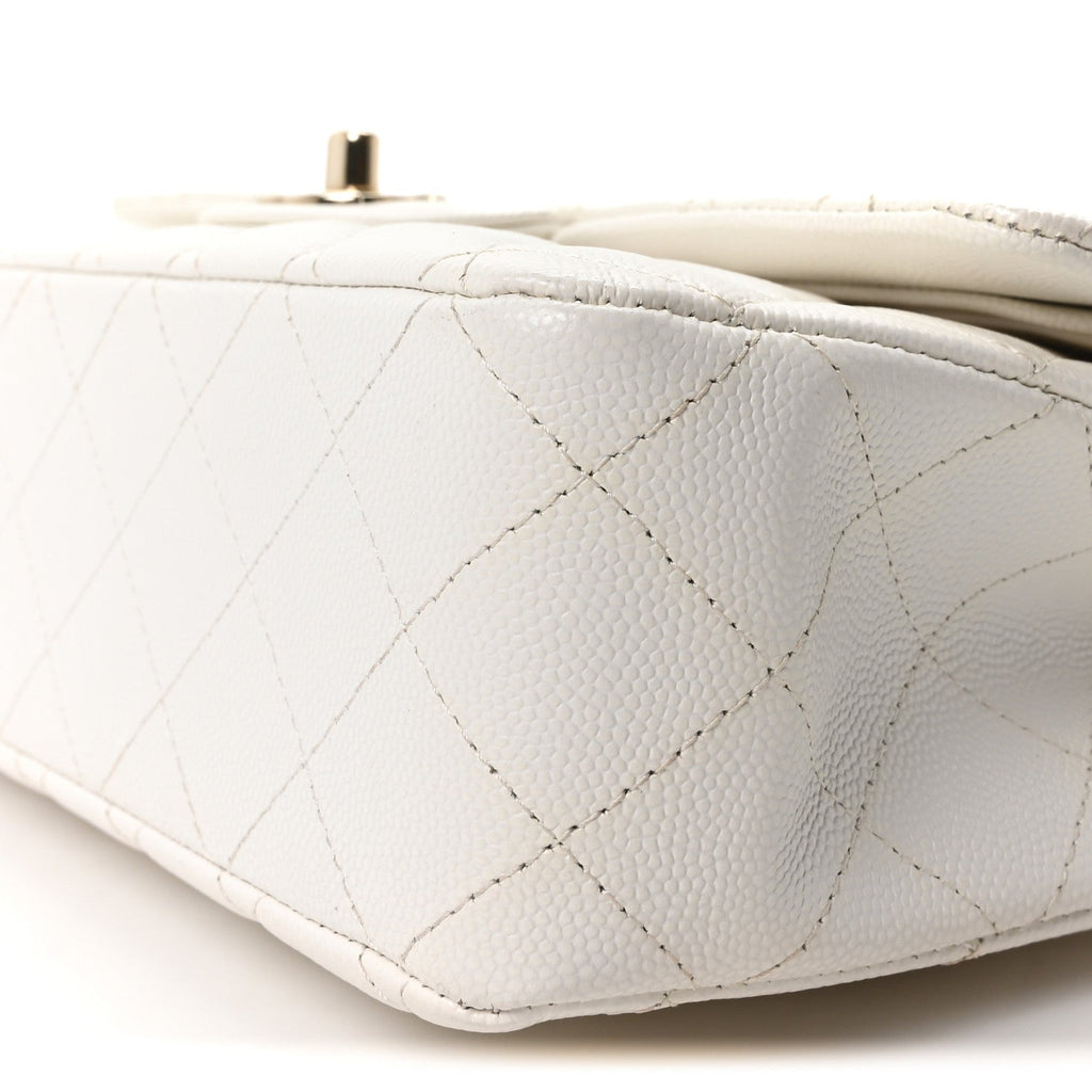 Caviar Quilted Medium Double Flap White At My store