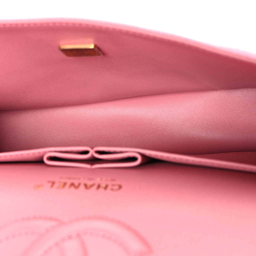 Iridescent Caviar Quilted Medium Double Flap Rose Pink At My store
