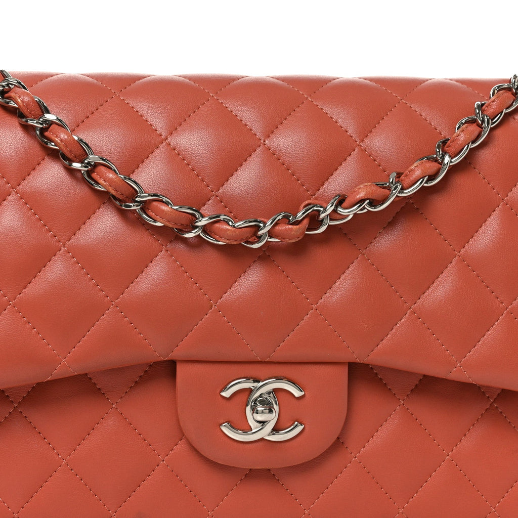 Lambskin Quilted Jumbo Double Flap Orange At My store