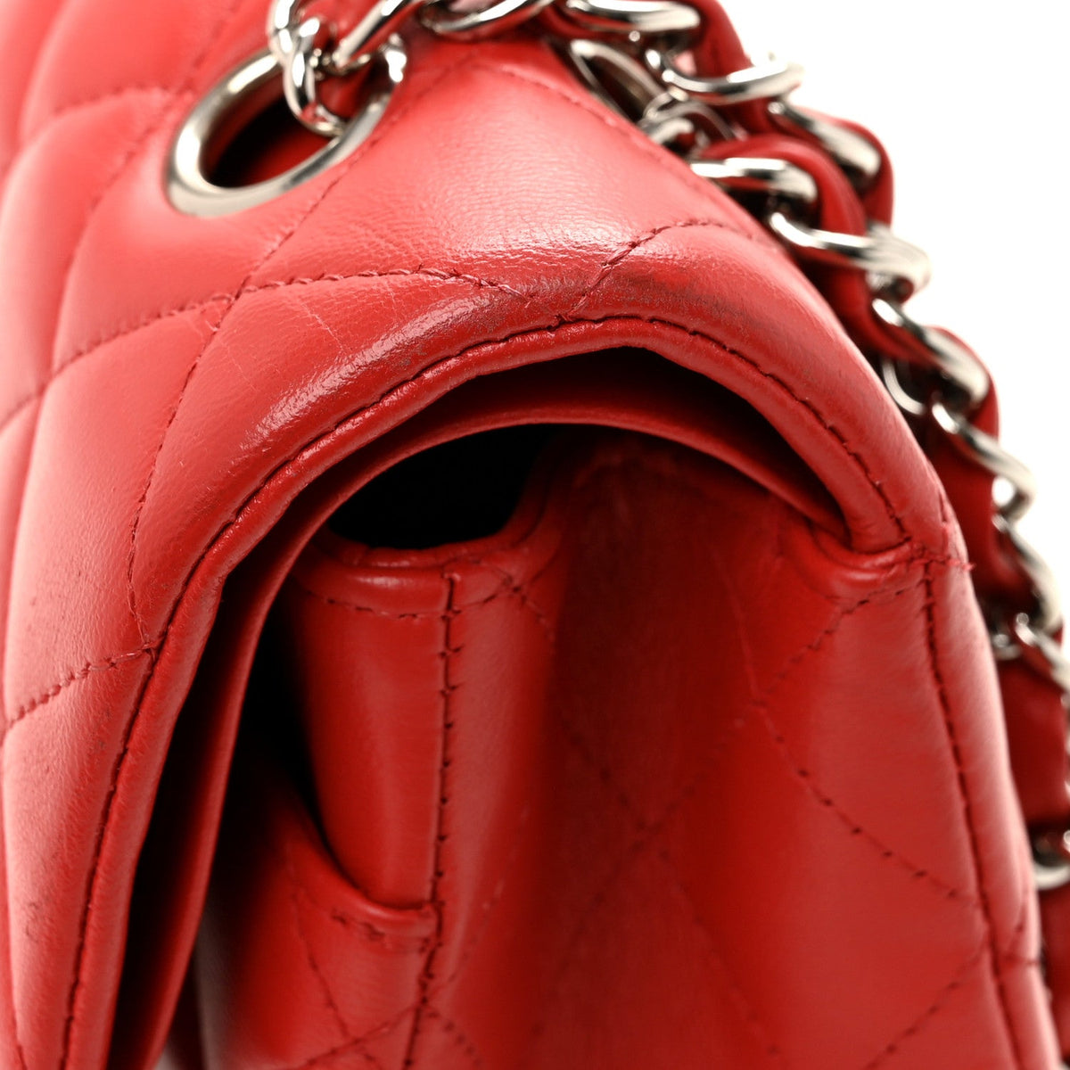 Lambskin Quilted Medium Double Flap Red At My store