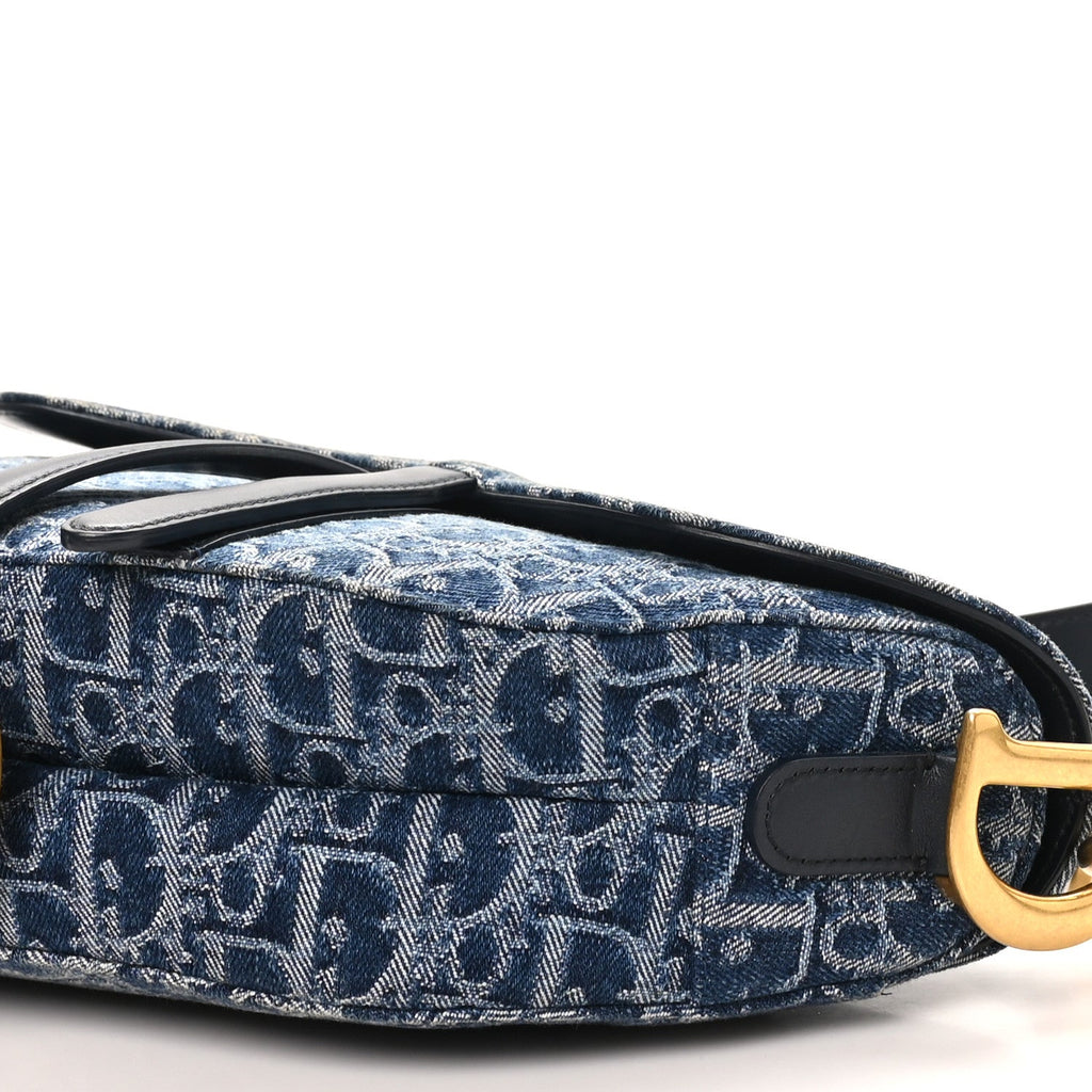 Denim Oblique Jacquard Saddle Bag With Strap Blue AT My store