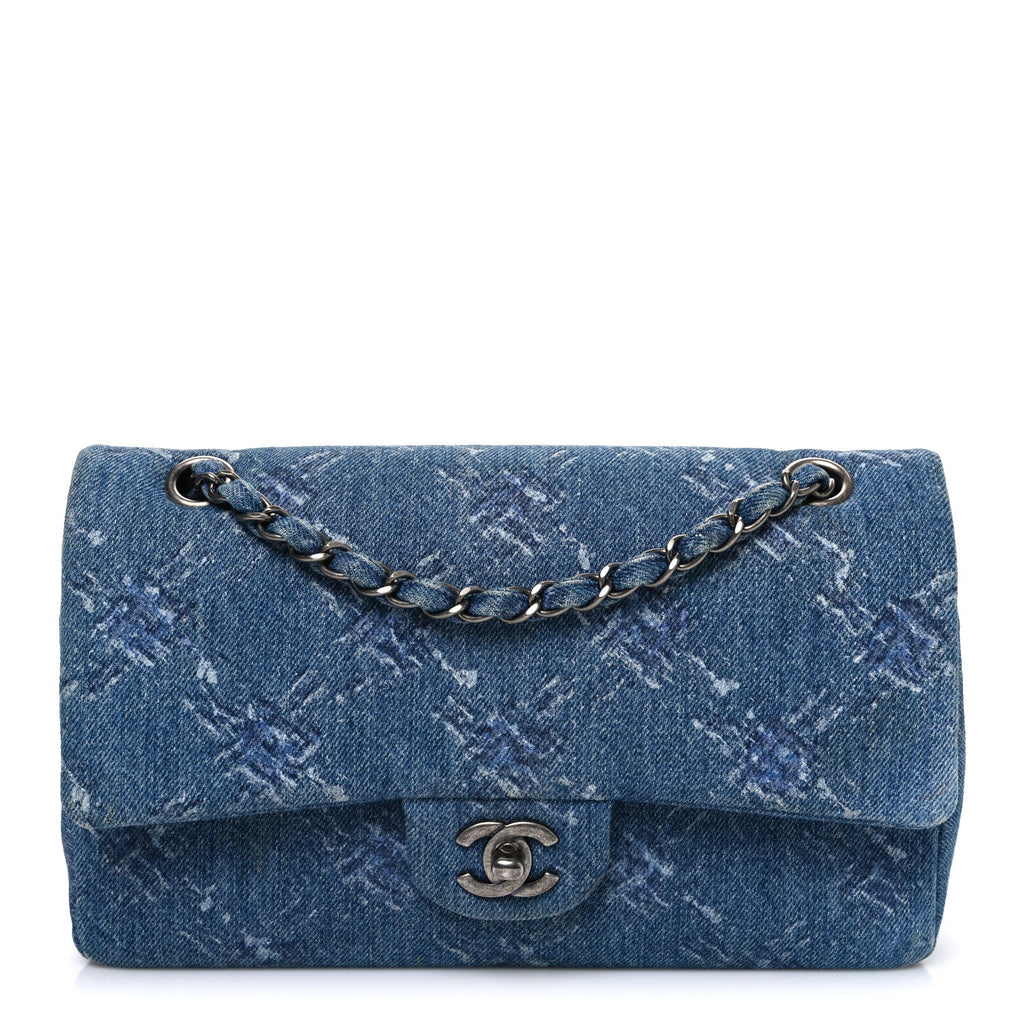 Denim Bleached Chain Medium Double Flap Blue At My store