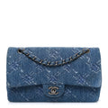 Denim Bleached Chain Medium Double Flap Blue At My store