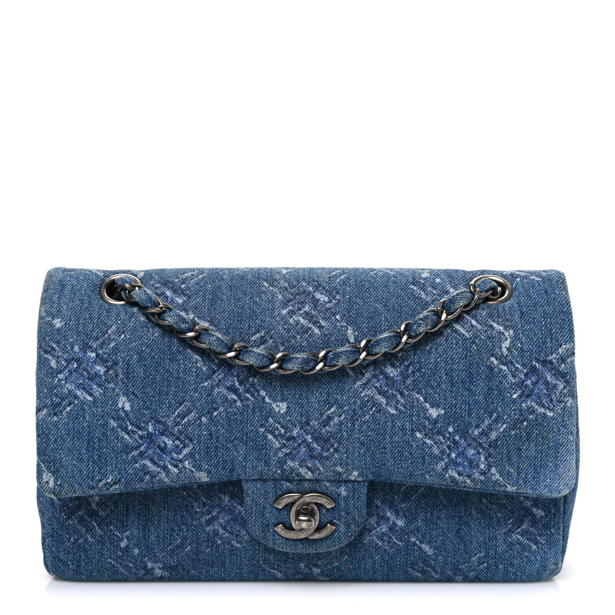 Denim Bleached Chain Medium Double Flap Blue At My store