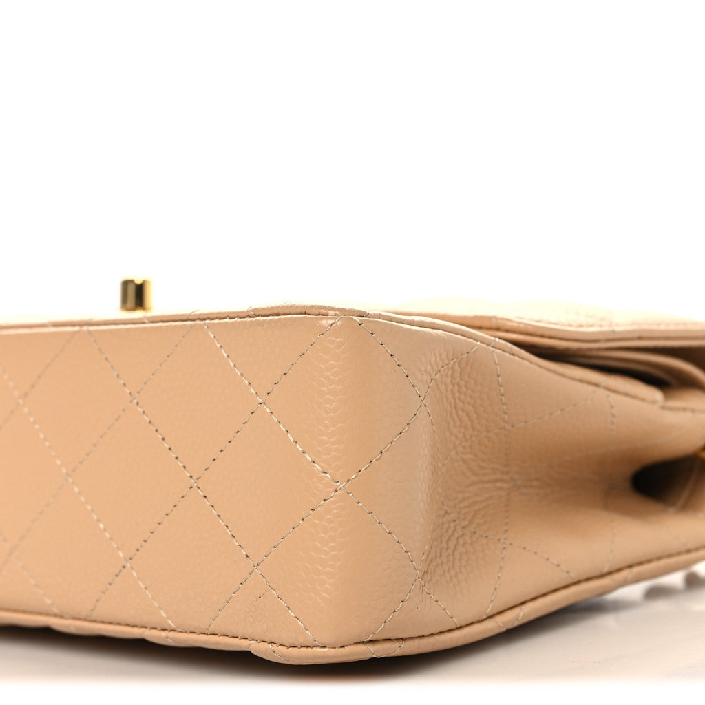 Caviar Quilted Small Double Flap Beige At My store