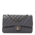 Caviar Quilted Medium Double Flap Dark Grey At My store
