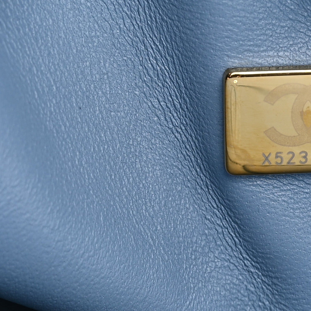 Printed Denim Quilted Small Double Flap Light Blue At My store