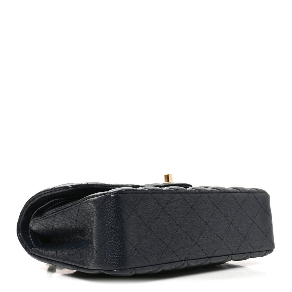 Caviar Quilted Small Double Flap Dark Navy At My store