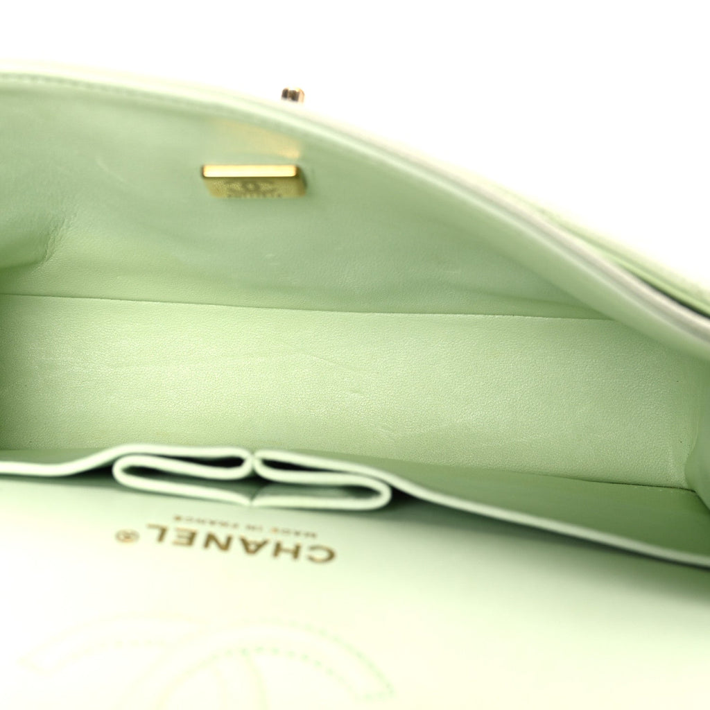 Caviar Quilted Small Double Flap Light Green At My store