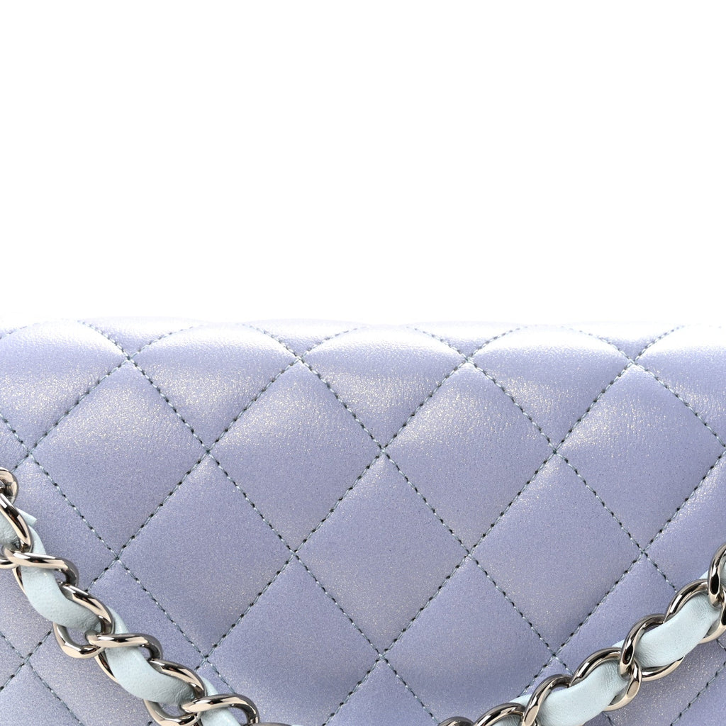 Perforated Lambskin Quilted Medium Double Flap Light Blue Light Purple White At My store