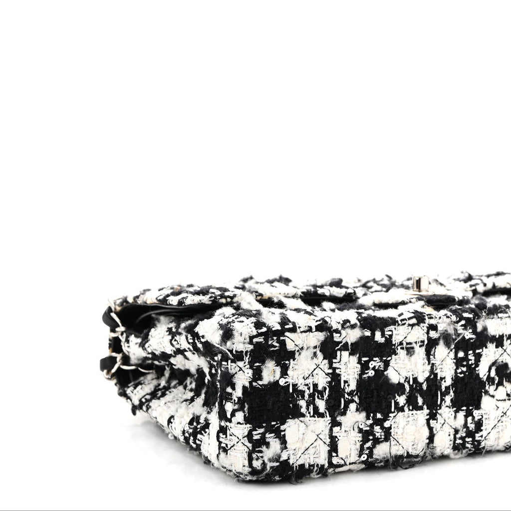 Tweed Sequin Quilted Medium Double Flap Black White At My store