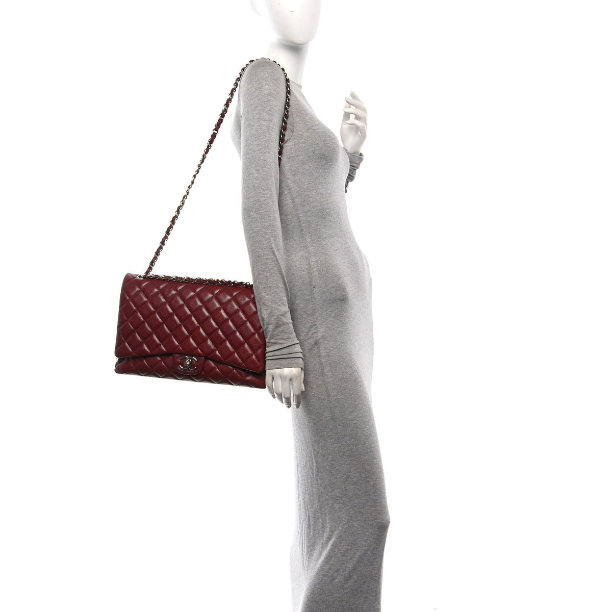 Caviar Quilted Maxi Double Flap Dark Red At My store