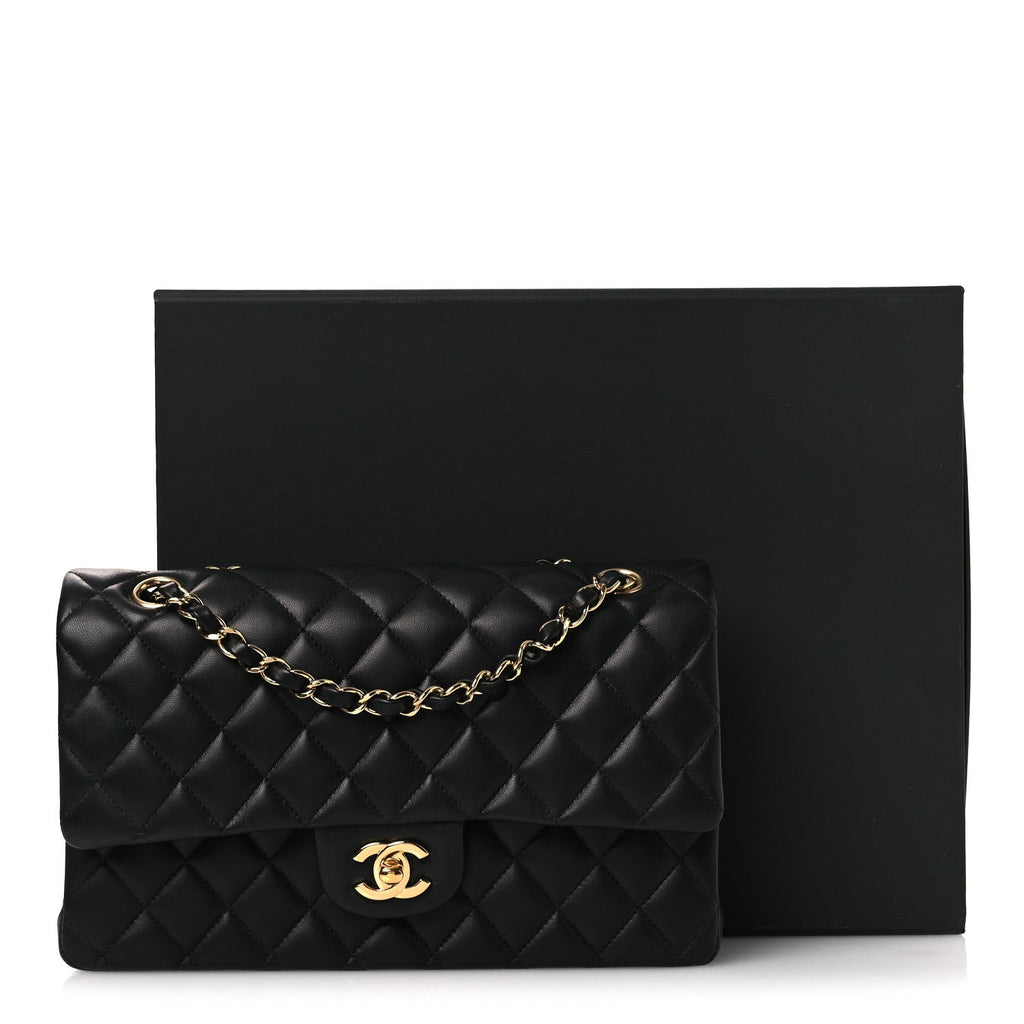 Lambskin Quilted Medium Double Flap Black At My store