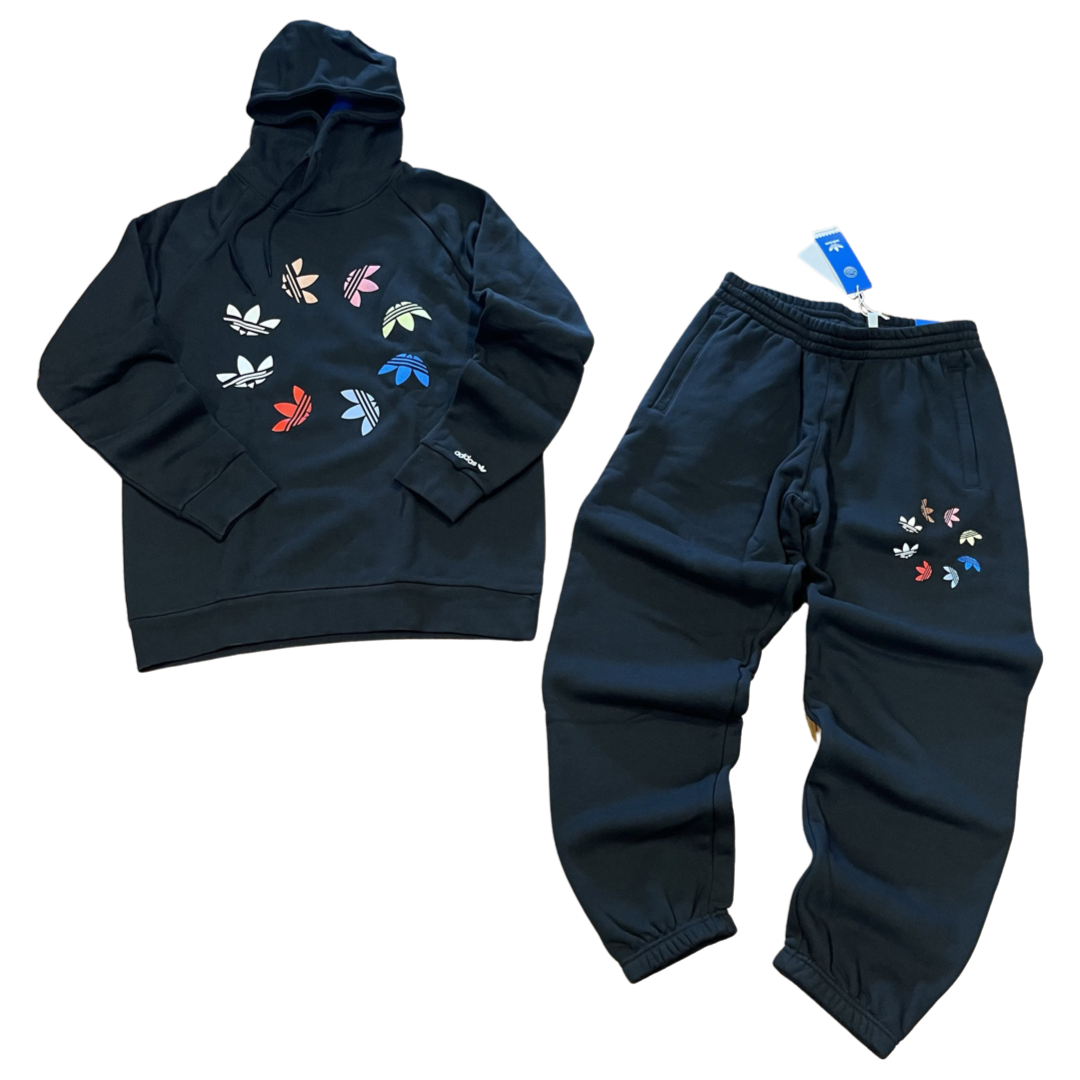 New Arrival Adidas Originals Men SHATTERED LOGO HOODY SWEATSUIT-BLACK/MULTI COLOR